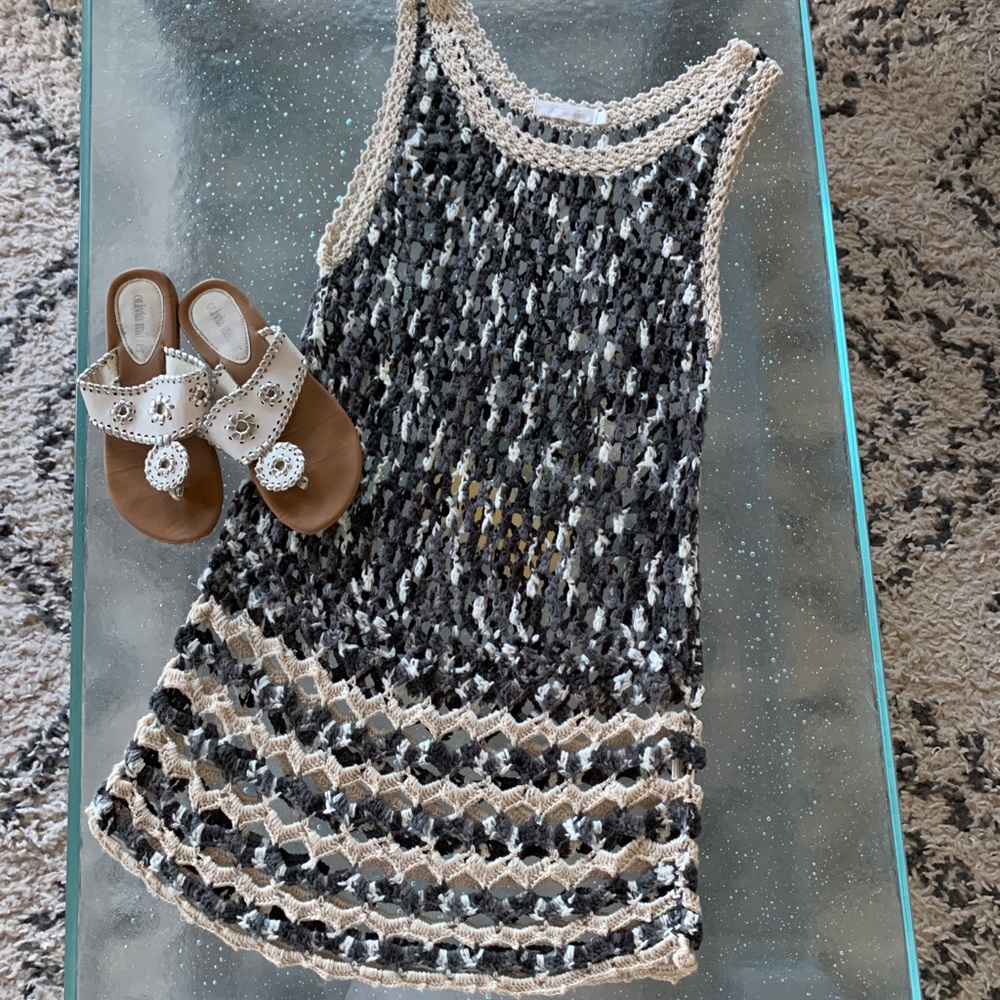 Vintage crochet tunic. Black gray & white
